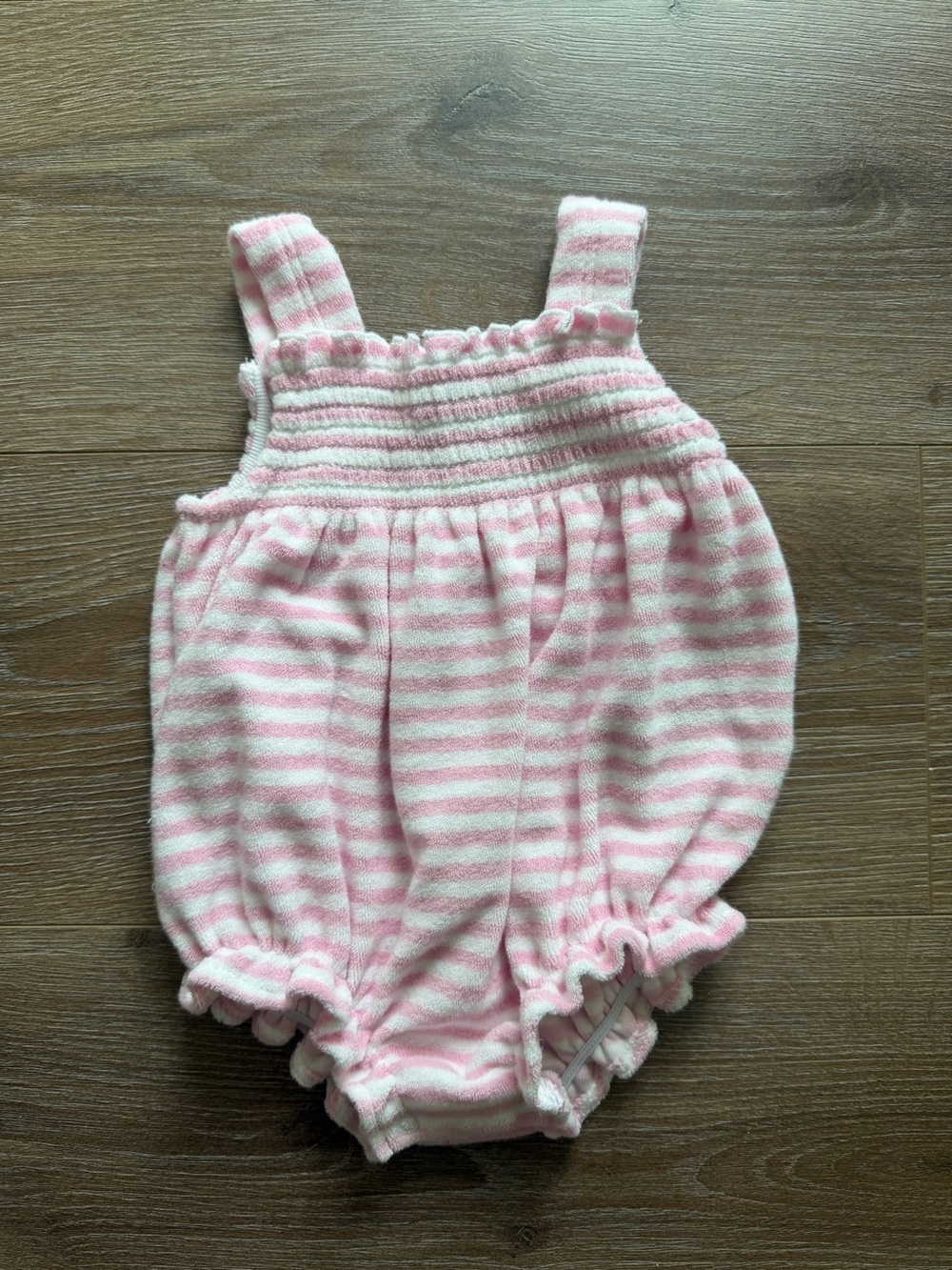 Kissy Kissy Pink and White Striped Terry Bubble Romper